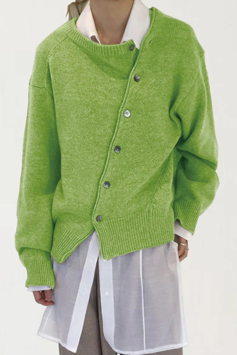Women's solid color irregular buttoned cardigan